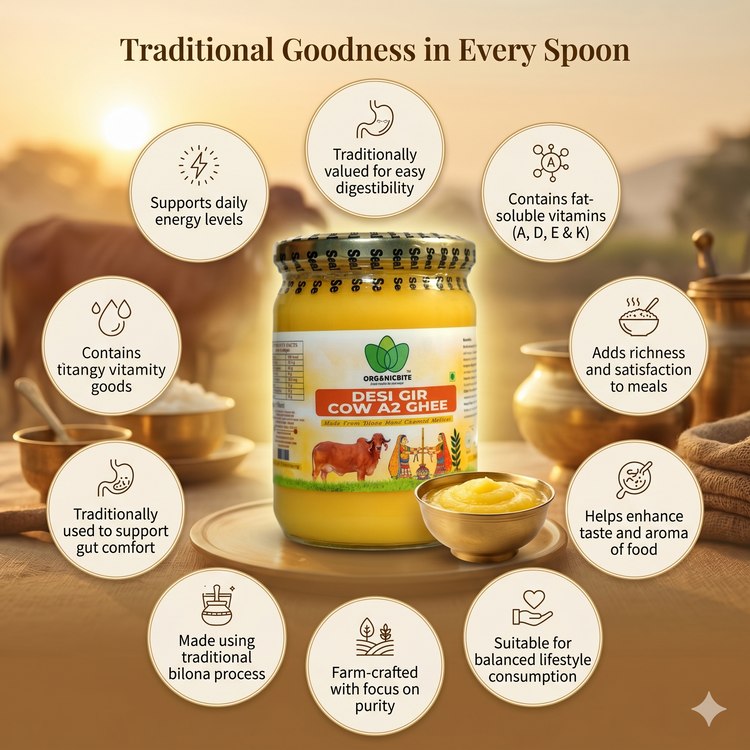 A2 Vedic Gir Cow Ghee 500ml | Made by A2 Milk | Organicbite
